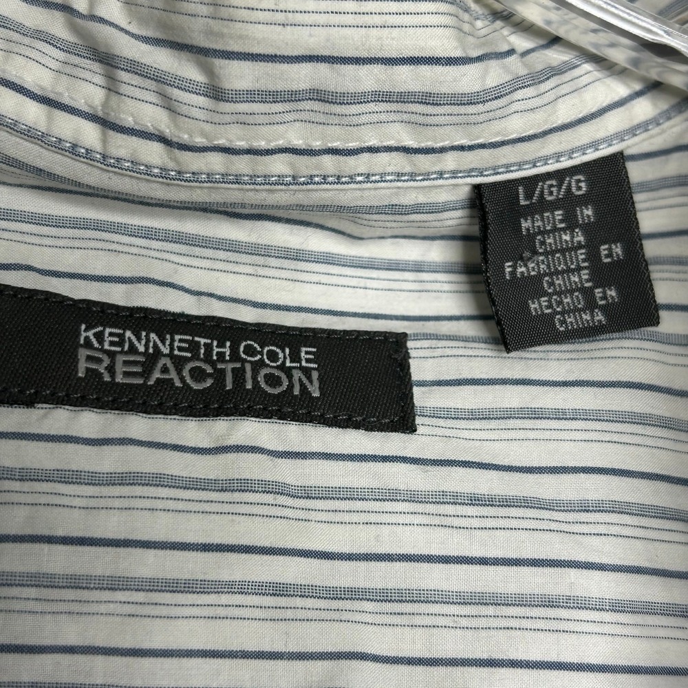 Kenneth Cole Reaction‎ Shirt- Large-embroidered floral button down striped blue - Picture 5 of 7